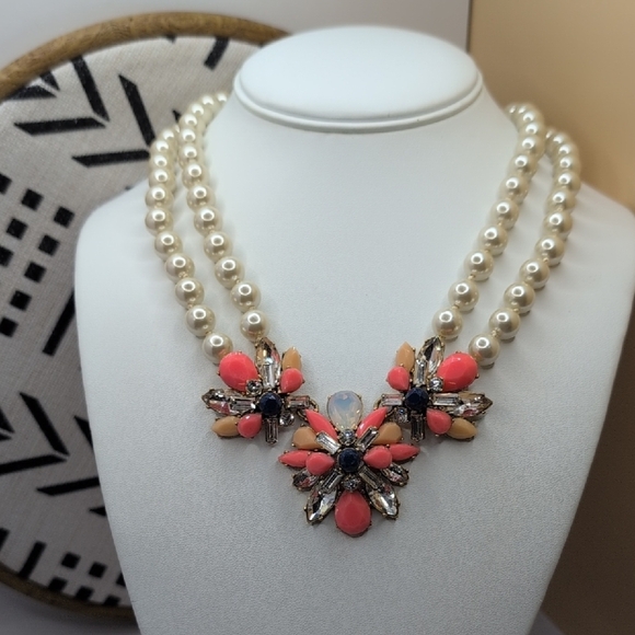 J. Crew Cream and Pink Pearl Butterfly Necklace - Picture 1 of 6